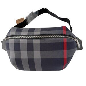 Burberry Navy Grey IP Check Canvas Leather MD Sonny Belt Bag
